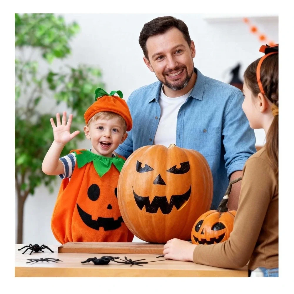 Pumpkin Costume Kids Orange 3pc Set Toddler Size L NWT Halloween